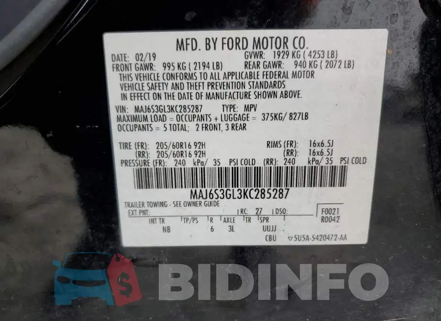 MAJ6S3GL3KC285287 Photo# 13