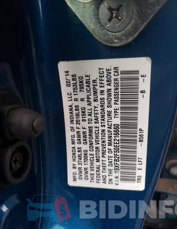 19XFB2F50EE216660 Photo# 12