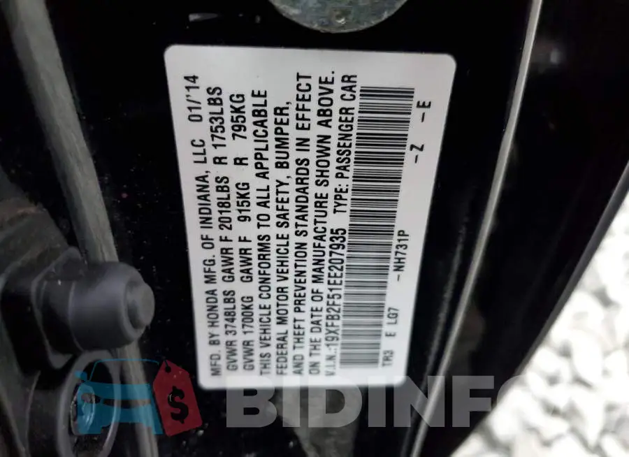 19XFB2F51EE207935 Photo# 12