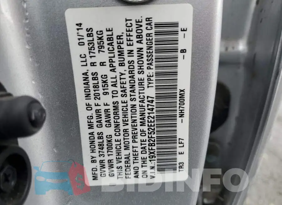 19XFB2F52EE214747 Photo# 10