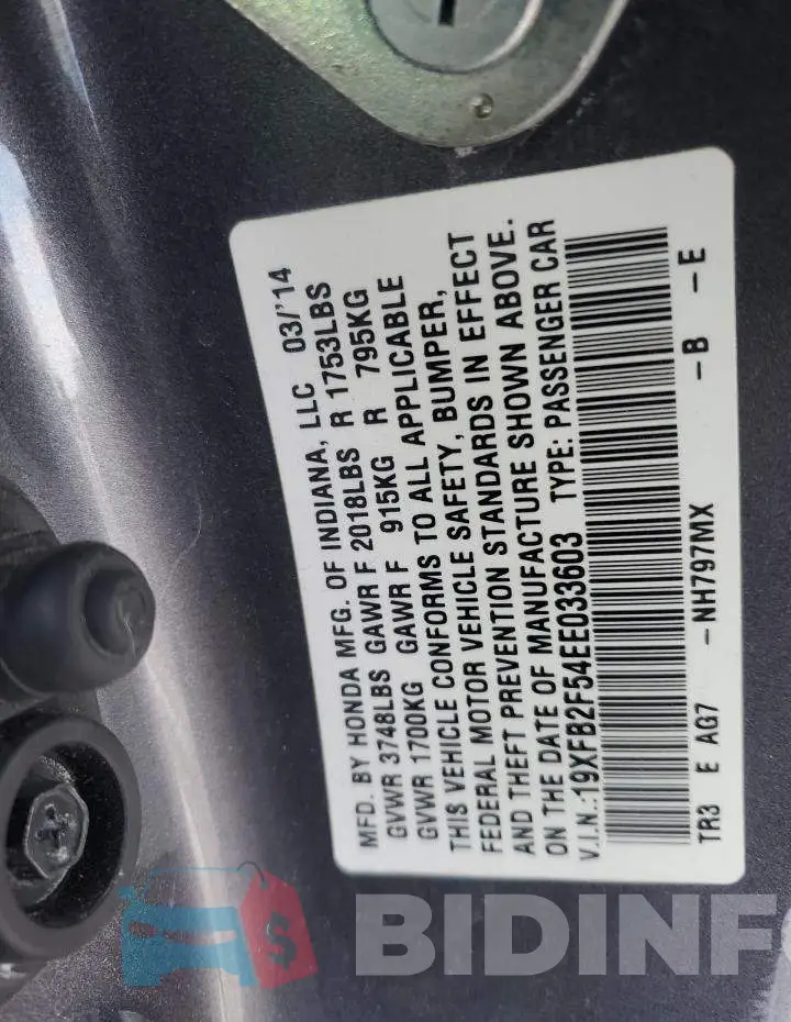 19XFB2F54EE033603 Photo# 13