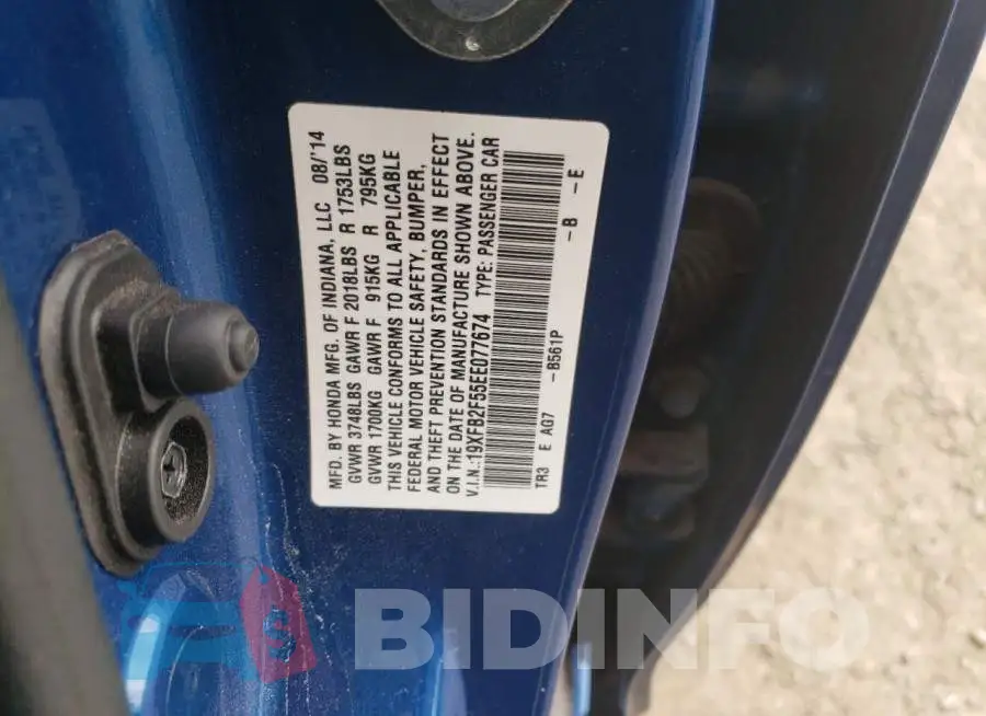 19XFB2F55EE077674 Photo# 12