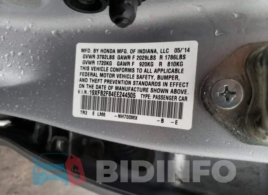 19XFB2F84EE244505 Photo# 12