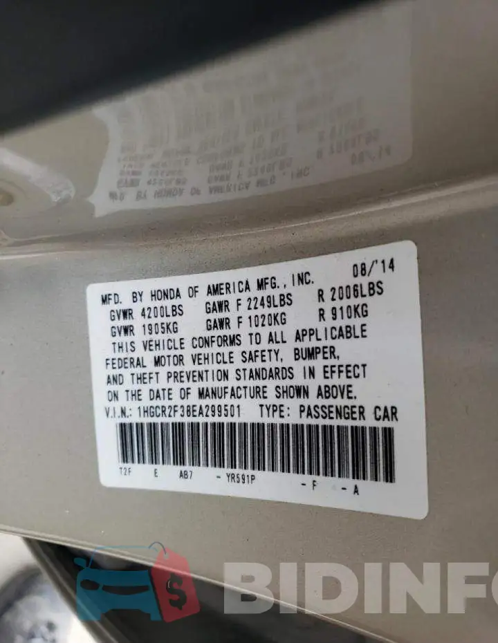 1HGCR2F38EA299501 Photo# 12