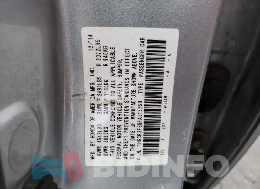 1HGCR3F85FA015258 Photo# 13