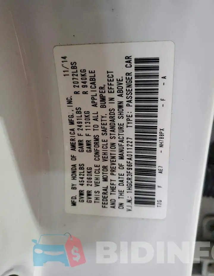 1HGCR3F96FA011227 Photo# 12