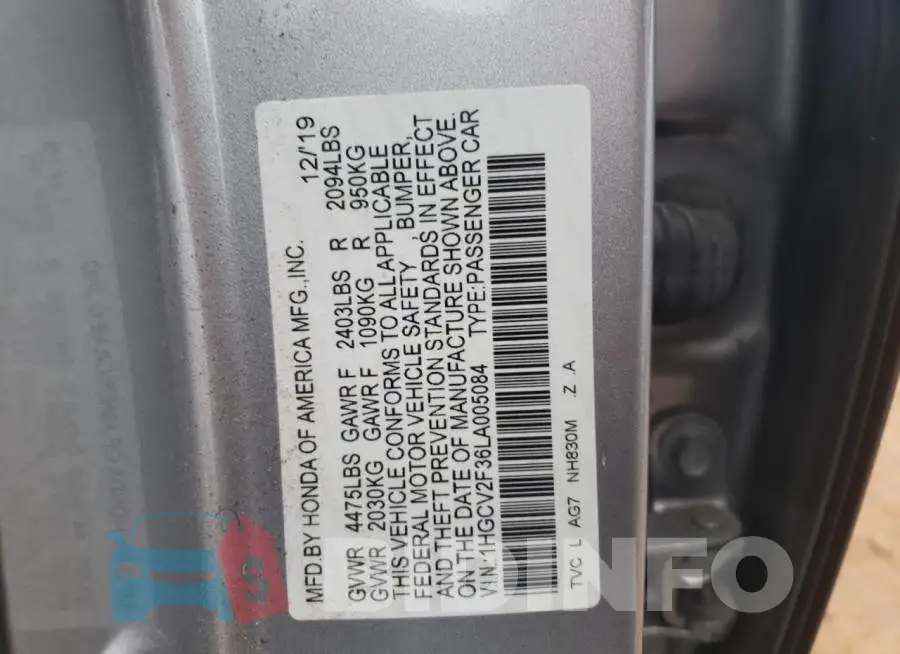 1HGCV2F36LA005084 Photo# 12