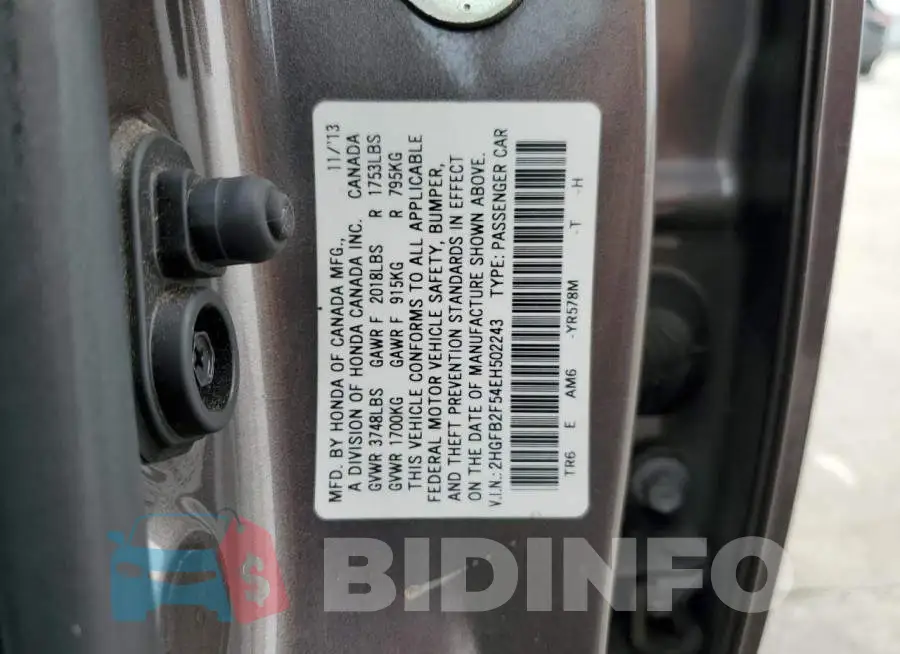 2HGFB2F54EH502243 Photo# 12