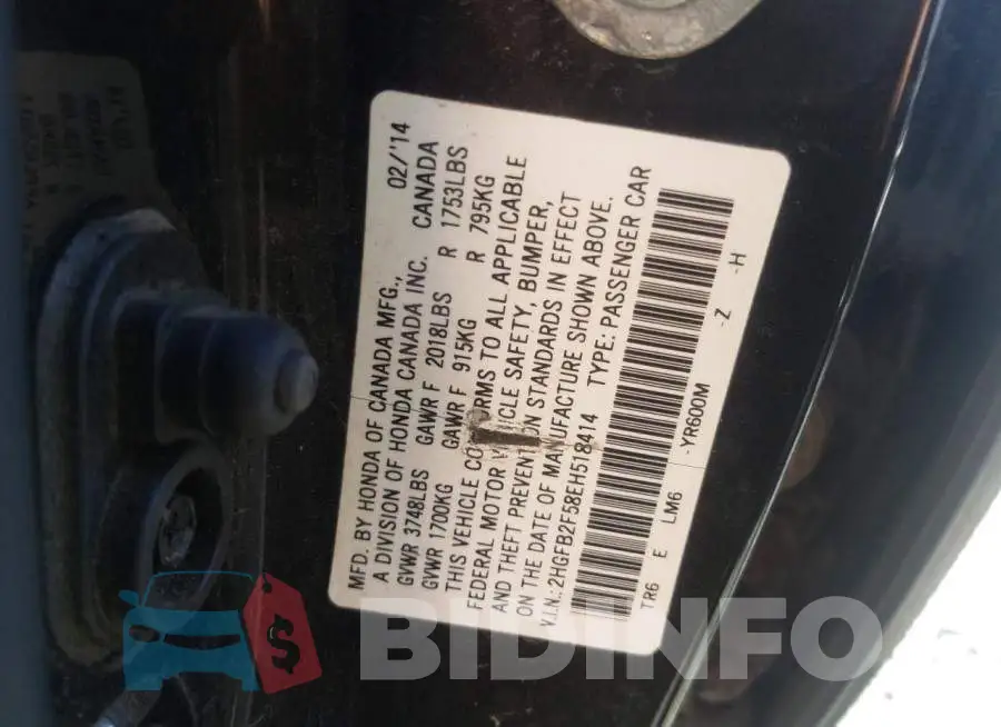 2HGFB2F58EH518414 Photo# 10