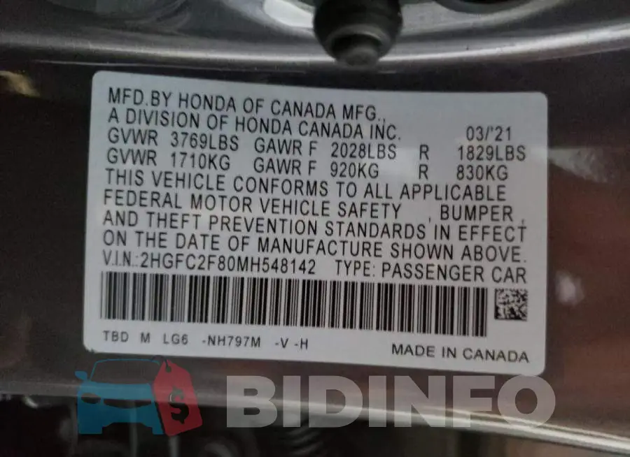 2HGFC2F80MH548142 Photo# 12