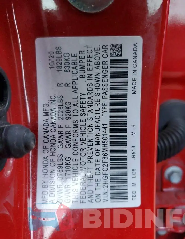 2HGFC2F86MH501441 Photo# 13