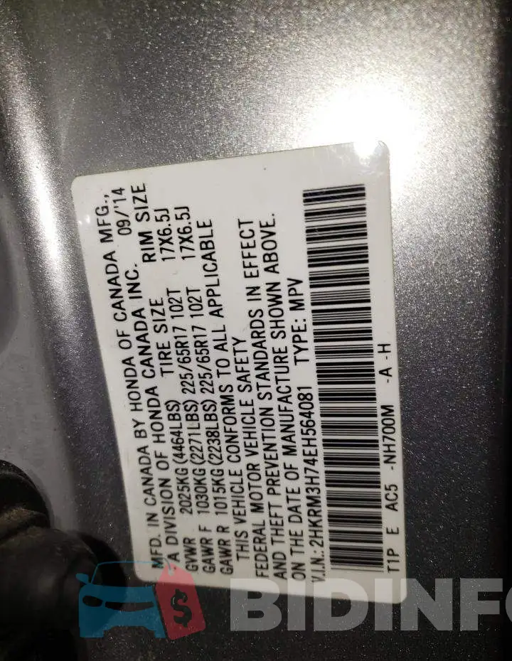 2HKRM3H74EH564081 Photo# 10