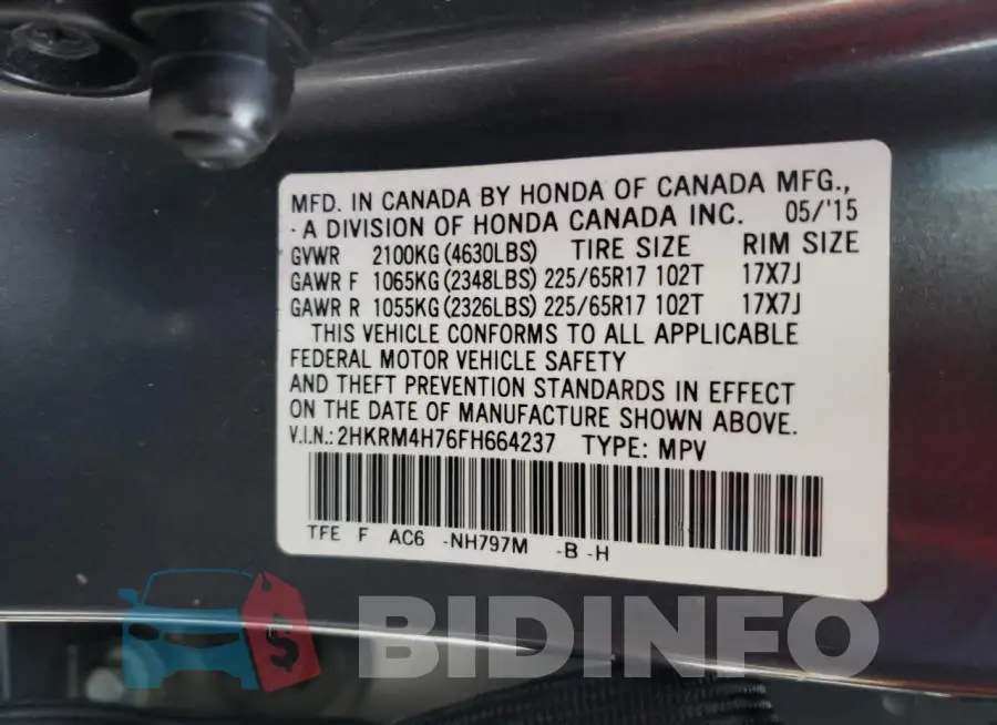 2HKRM4H76FH664237 Photo# 13