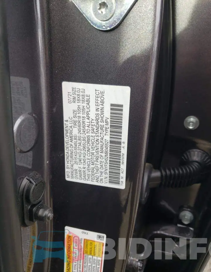 5FNYF5H52MB045527 Photo# 12