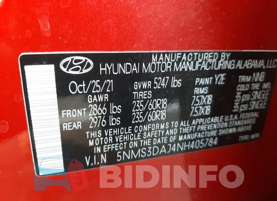 5NMS3DAJ4NH405784 Photo# 13