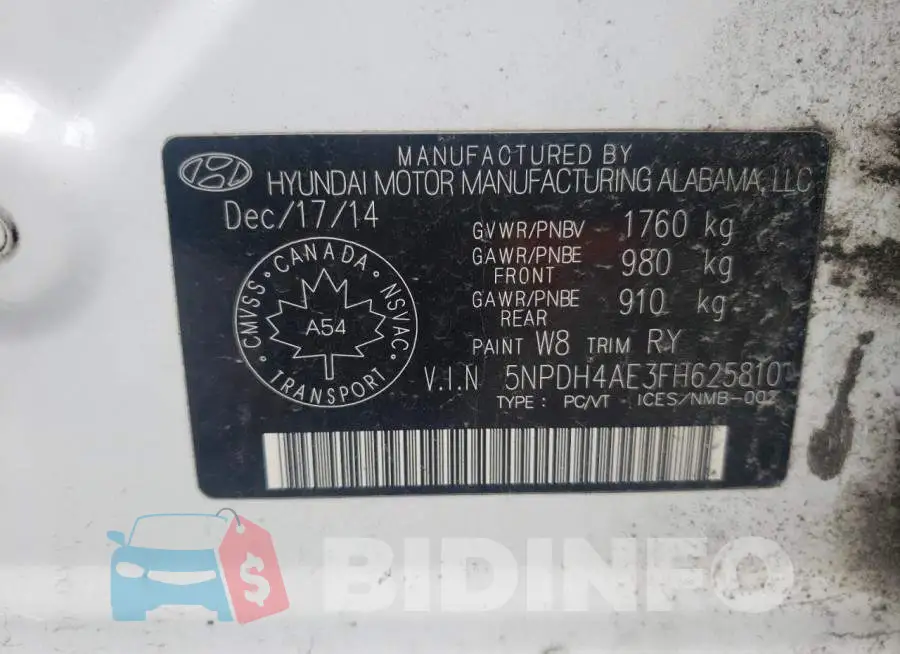 5NPDH4AE3FH625810 Photo# 10
