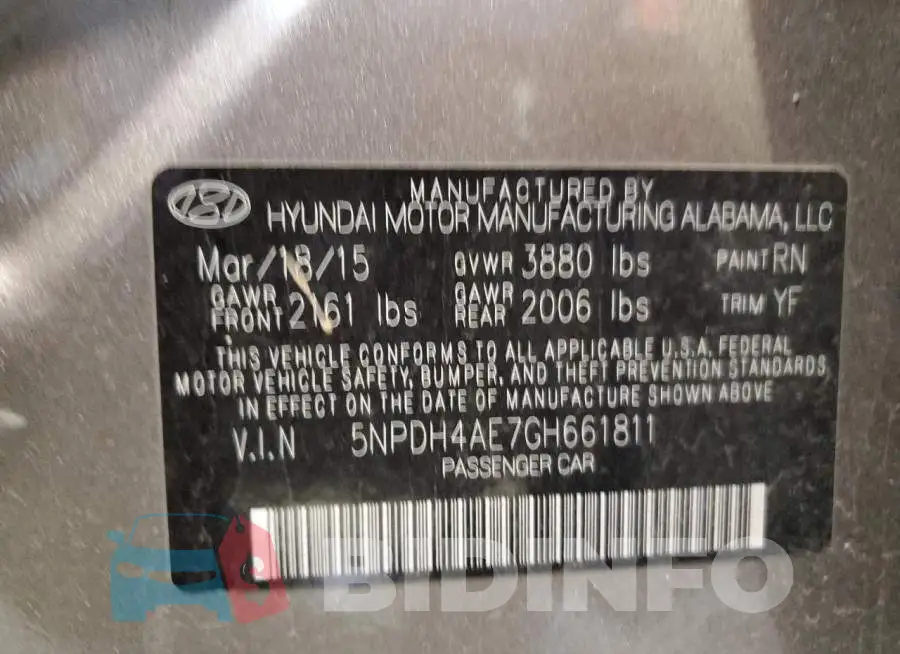 5NPDH4AE7GH661811 Photo# 12