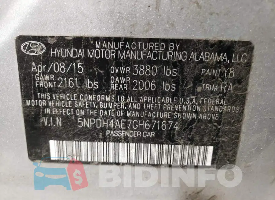 5NPDH4AE7GH671674 Photo# 12
