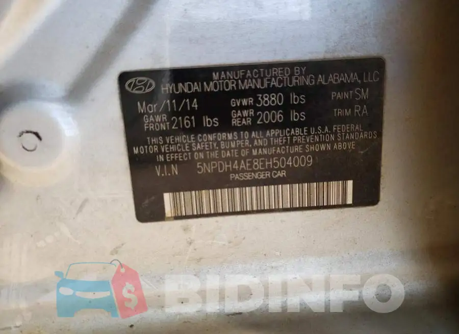 5NPDH4AE8EH504009 Photo# 13