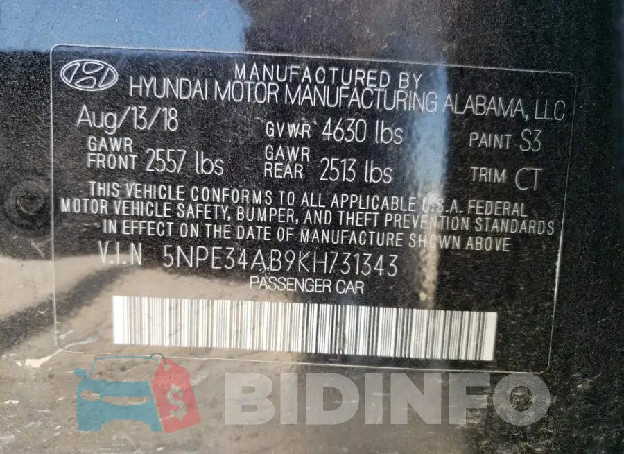 5NPE34AB9KH731343 Photo# 10