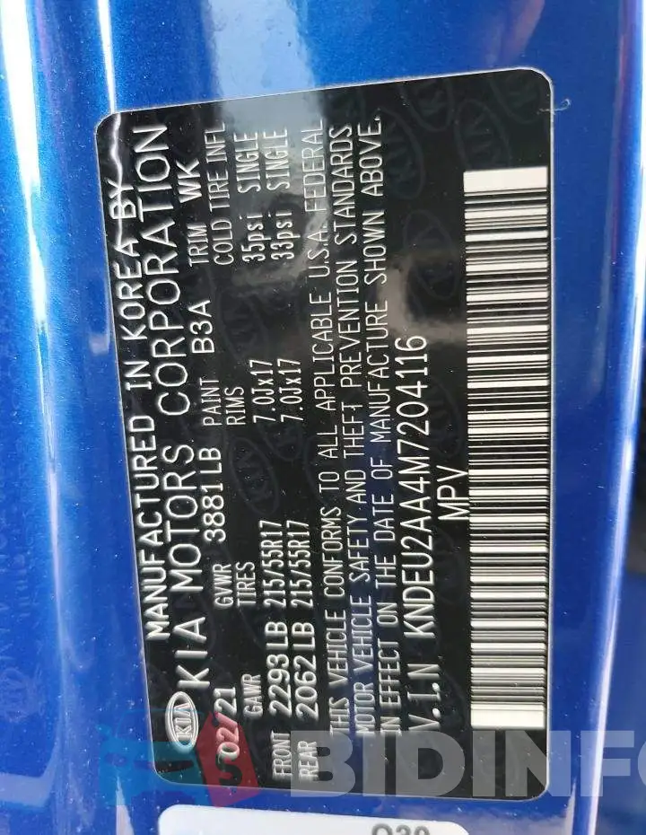 KNDEU2AA4M7204116 Photo# 10