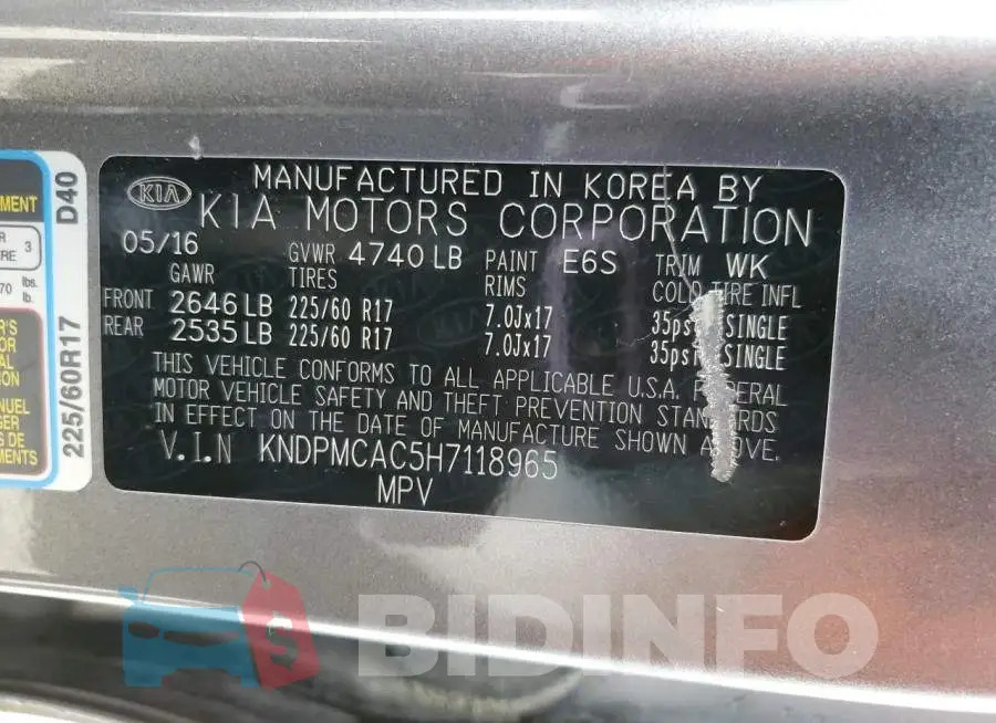 KNDPMCAC5H7118965 Photo# 14