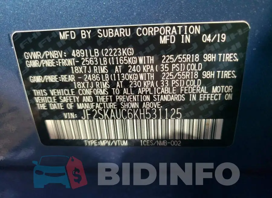 JF2SKAUC6KH531125 Photo# 10