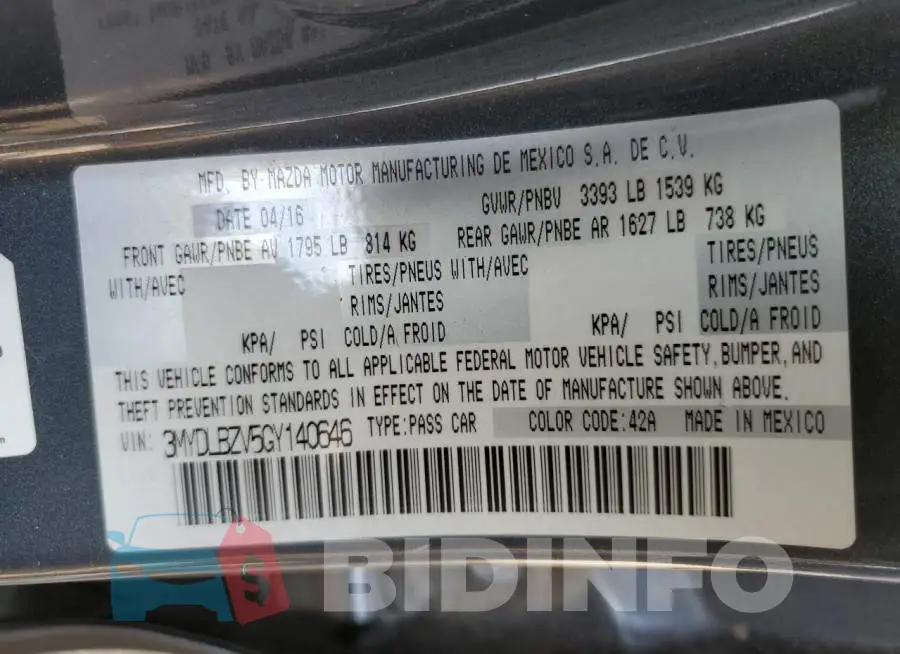 3MYDLBZV5GY140646 Photo# 12