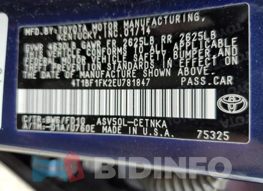 4T1BF1FK2EU781847 Photo# 10