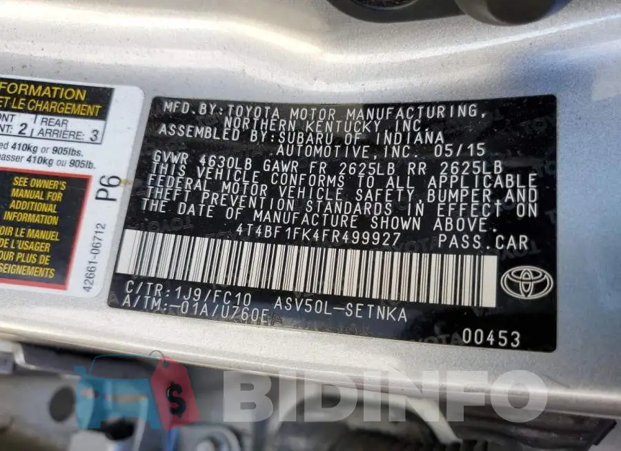 4T4BF1FK4FR499927 Photo# 12