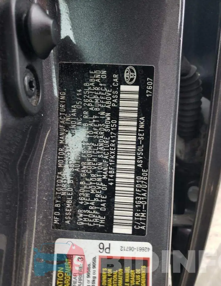 4T4BF1FKXER417150 Photo# 13