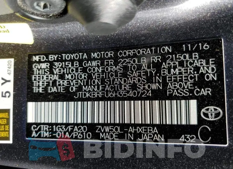 JTDKBRFU6H3540724 Photo# 10