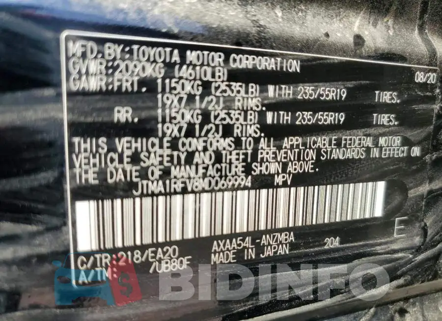JTMA1RFV8MD069994 Photo# 10