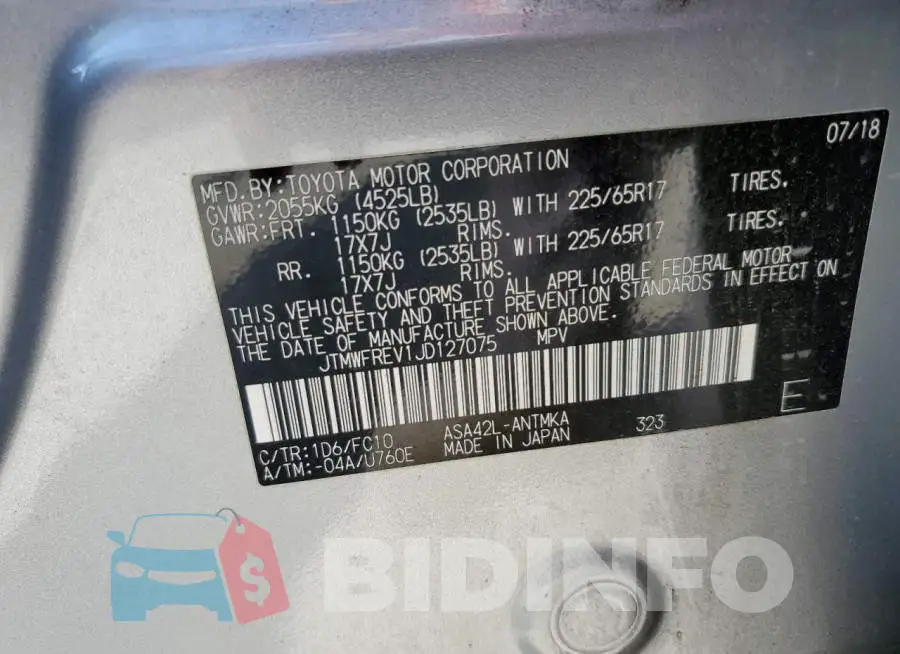 JTMWFREV1JD127075 Photo# 9