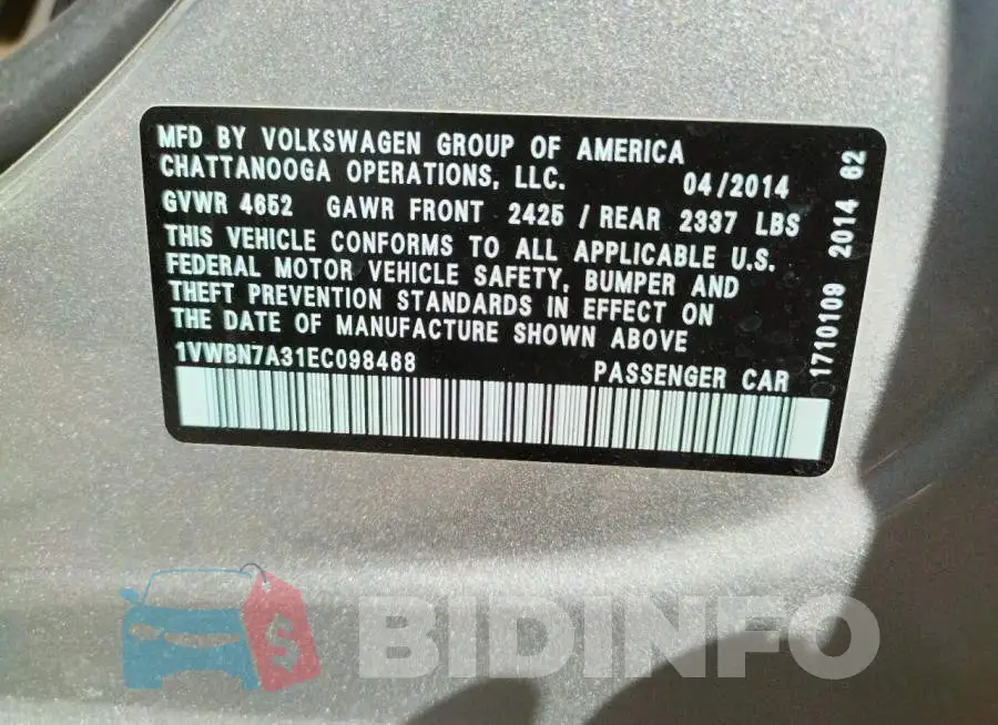 1VWBN7A31EC098468 Photo# 10