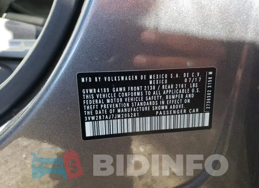 3VW2B7AJ7JM205281 Photo# 12