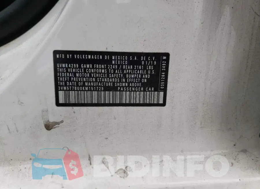 3VW5T7BU0KM151729 Photo# 10