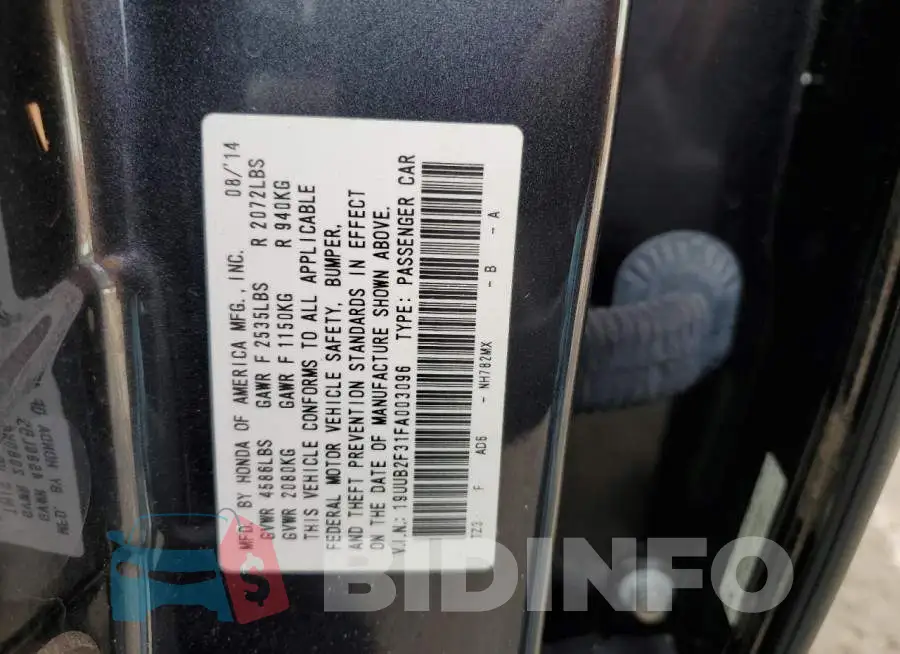 19UUB2F31FA003096 Photo# 12