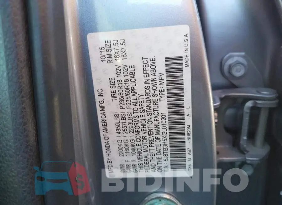 5J8TB3H5XGL010201 Photo# 10