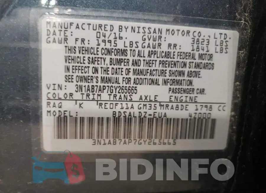 3N1AB7AP7GY265665 Photo# 12
