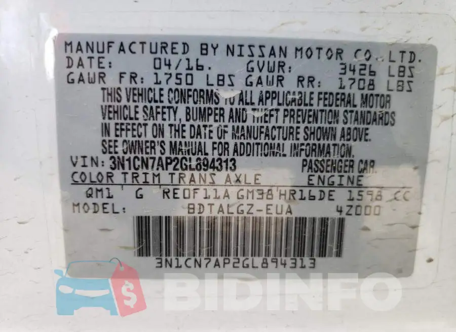 3N1CN7AP2GL894313 Photo# 12