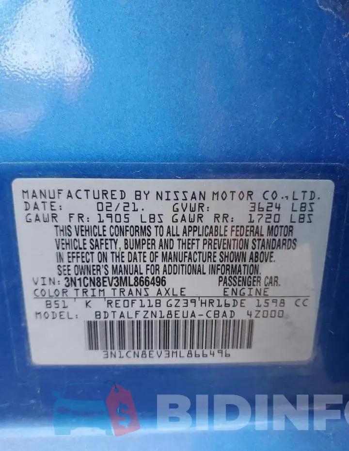 3N1CN8EV3ML866496 Photo# 12