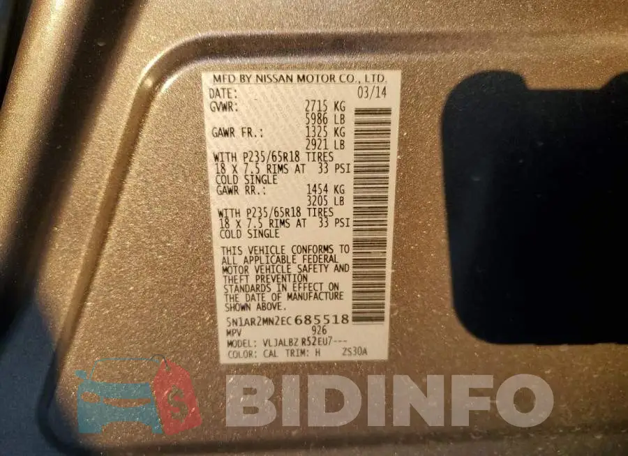 5N1AR2MN2EC685518 Photo# 13
