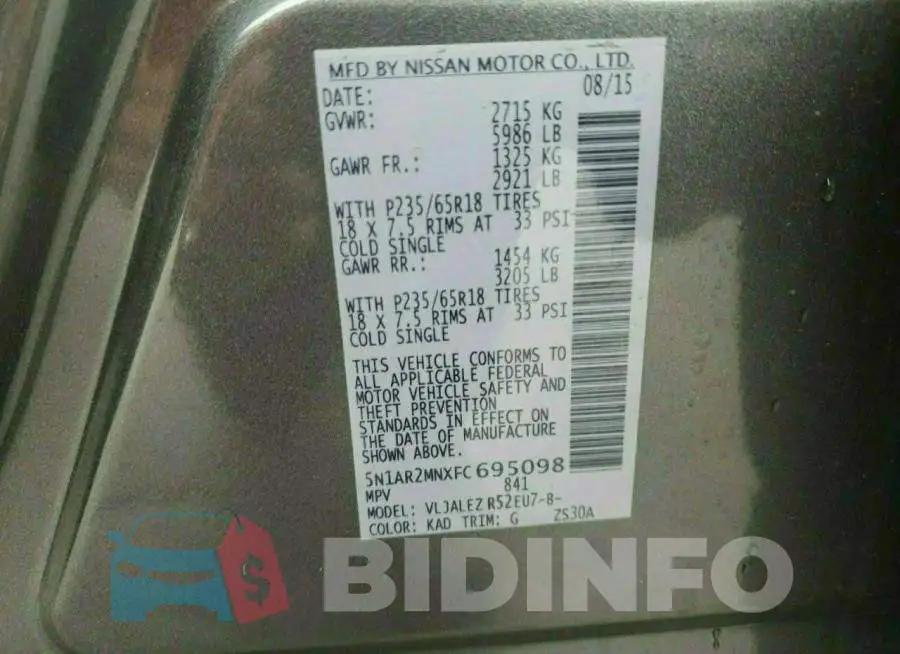 5N1AR2MNXFC695098 Photo# 13