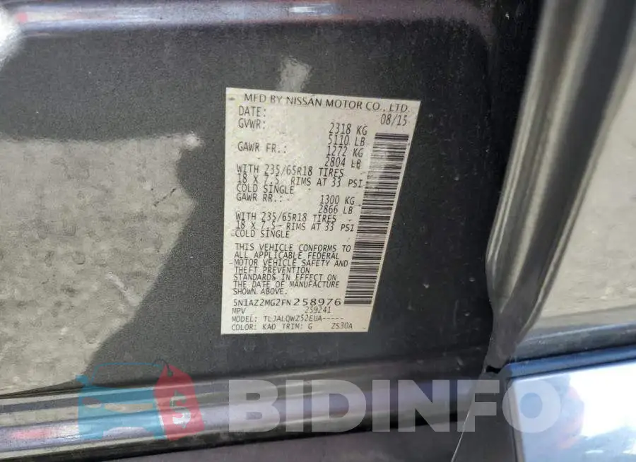 5N1AZ2MG2FN258976 Photo# 13