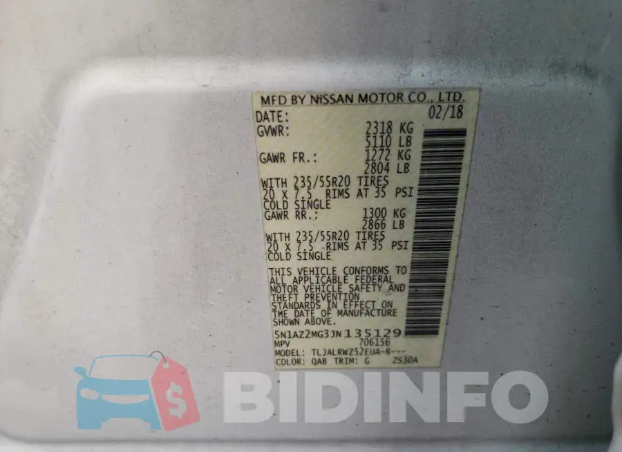 5N1AZ2MG3JN135129 Photo# 10