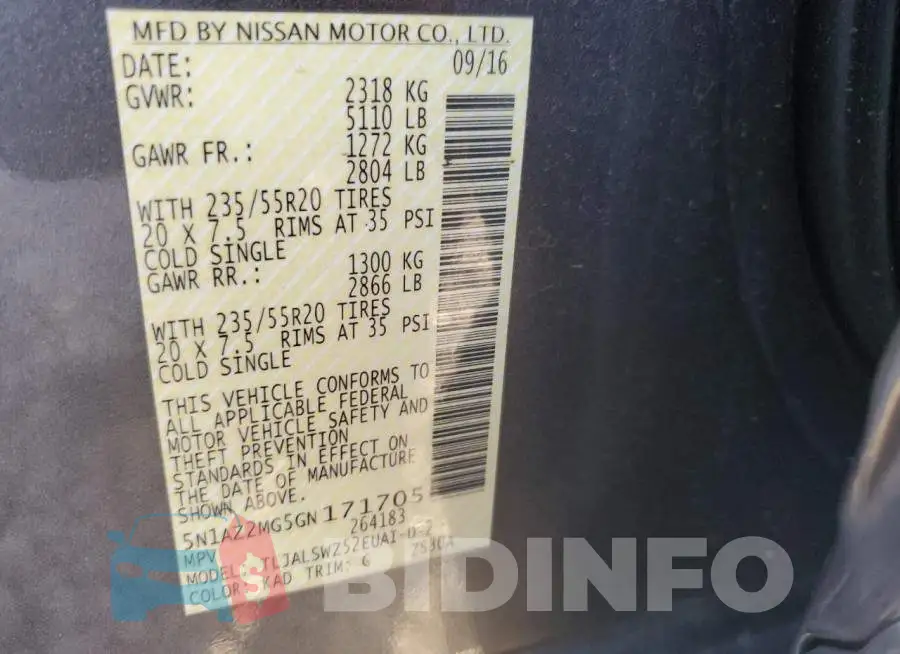 5N1AZ2MG5GN171705 Photo# 10