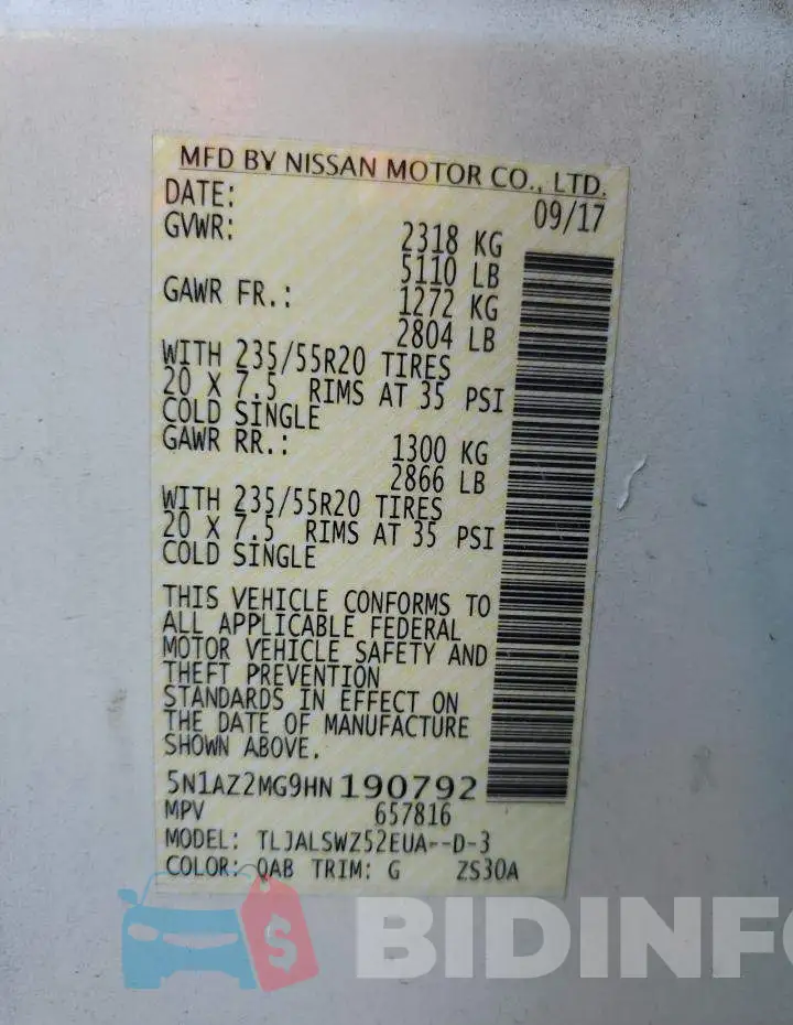 5N1AZ2MG9HN190792 Photo# 10