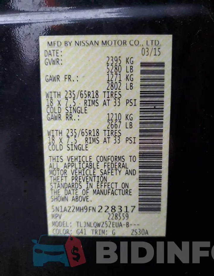 5N1AZ2MH9FN228317 Photo# 13