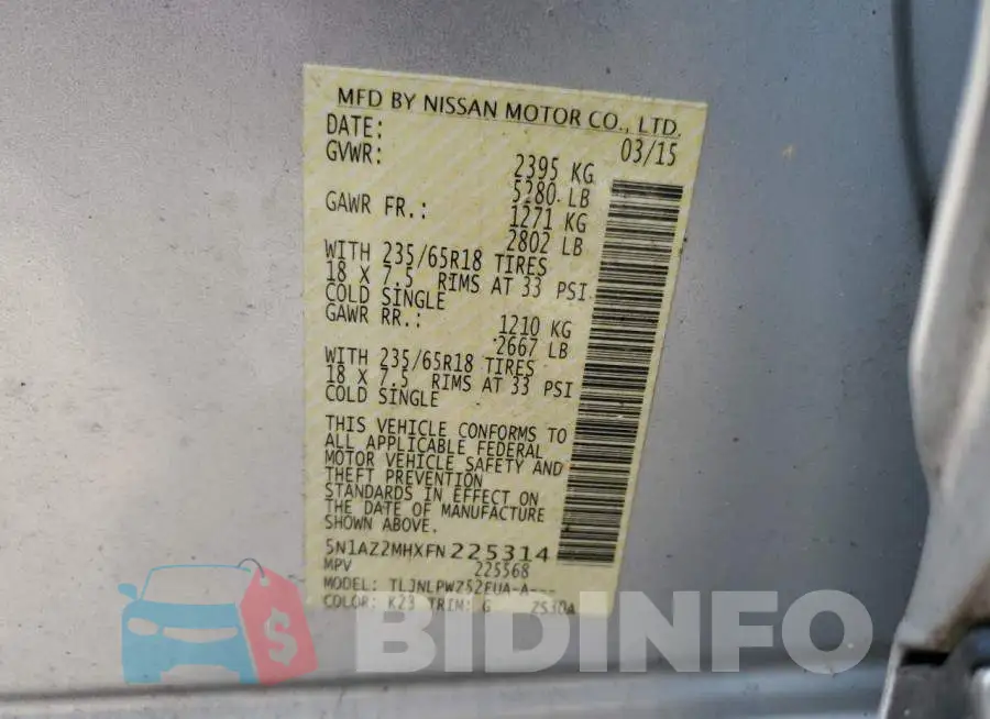 5N1AZ2MHXFN225314 Photo# 13